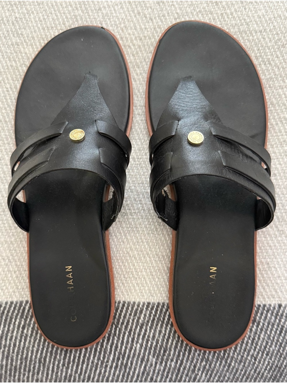 Cole Haan Black Leather Double-Strap Slide Mules